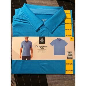 Polo Shirt Performance Fabric Blue  Size Medium Short Sleeve Activewear Golf
